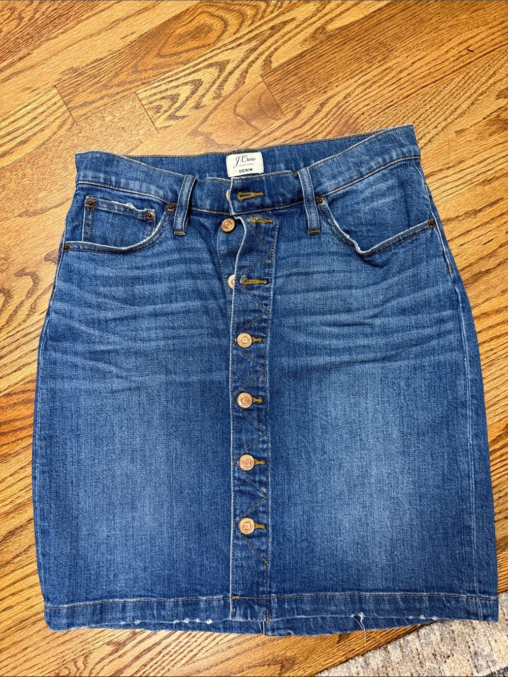 J. Crew Denim Button-Front Jean Skirt in Blue